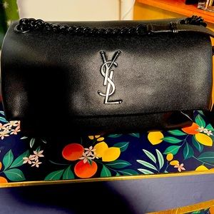 YSL all black leather shoulder bag!